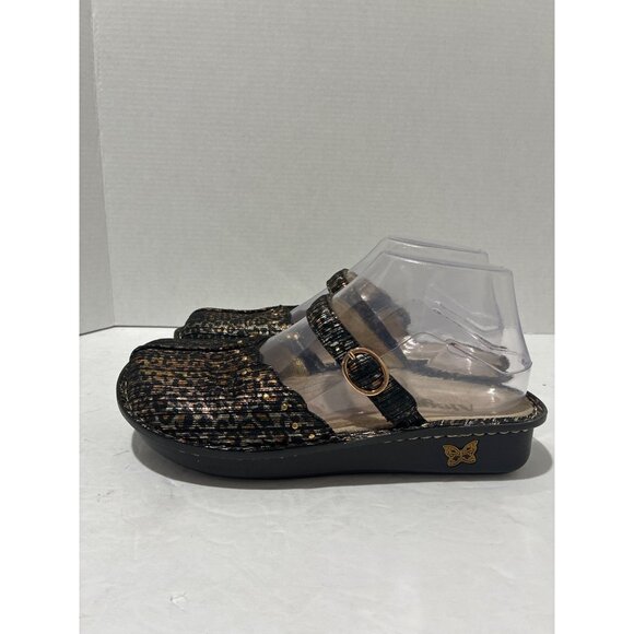 Alegria Womens Leather Mary Jane slip on Tuscany Leopard Gold Stripe Shoes sz 37 - Picture 1 of 7